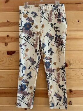 Women’s Cream Floral Cropped Ankle Pants, Size S